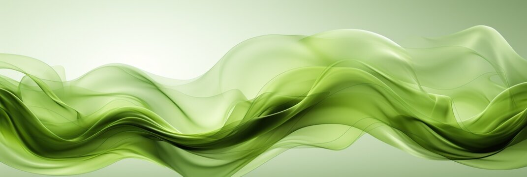 A vibrant green wave of liquid gracefully moves across a pristine white background, creating a mesmerizing display of fluid motion