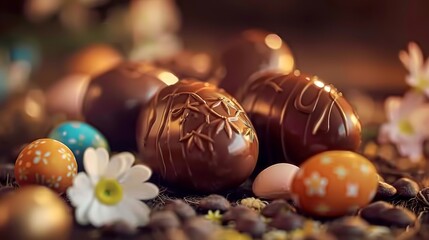 easter themed wallpaper with chocolate eggs 