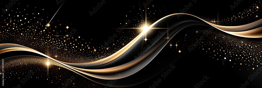 Aufkleber a mesmerizing black and gold background adorned with shimmering stars, creating a celestial symphony