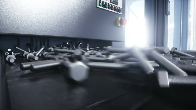 bolt factory process. Production line. realistic 4k animation.