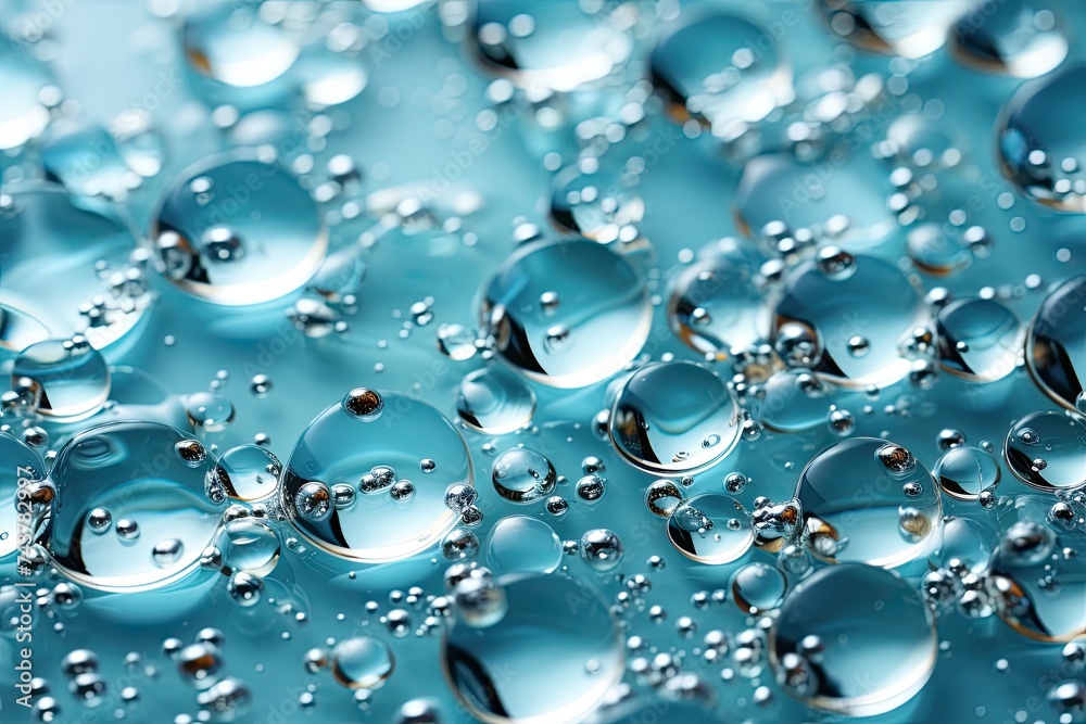 Aufkleber water droplets delicately rest on a vibrant blue surface, creating a mesmerizing display of natural 