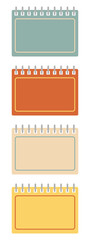 set of retro-colored notebook on transparent background