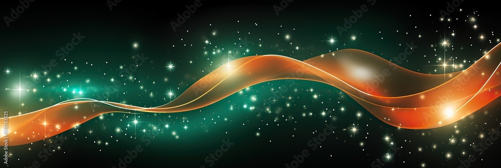 Poster A dynamic green and orange wave swirling with stars in the background, creating a lively and vibrant energy