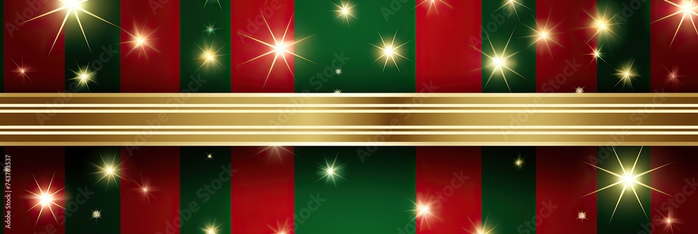 Wall mural Vibrant red, green, and gold stripes adorned with shining stars create a dazzling and festive background