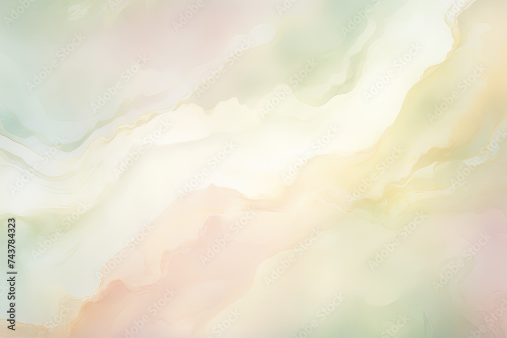 Poster this painting features a soft and serene sky in pastel hues, with fluffy clouds scattered across the