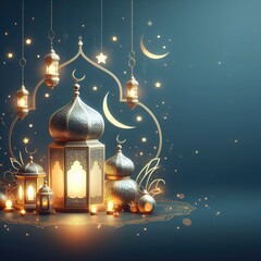 Ramadan Islamic style lantern design celebration with copy space