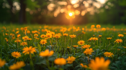 beautiful summer meadow with yellow flowers
