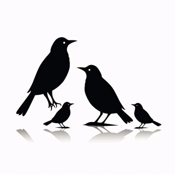 Black silhouette, tattoo of birds on white isolated background. Vector.