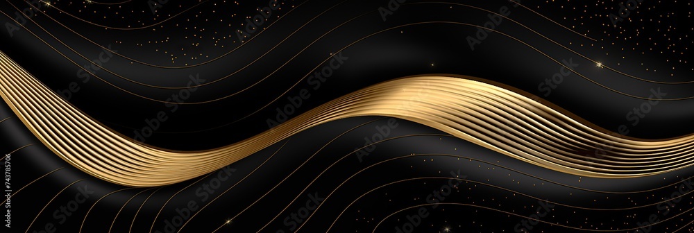 Poster a luxurious fusion of black and gold hues intertwine in hypnotic wavy patterns, creating a dynamic a