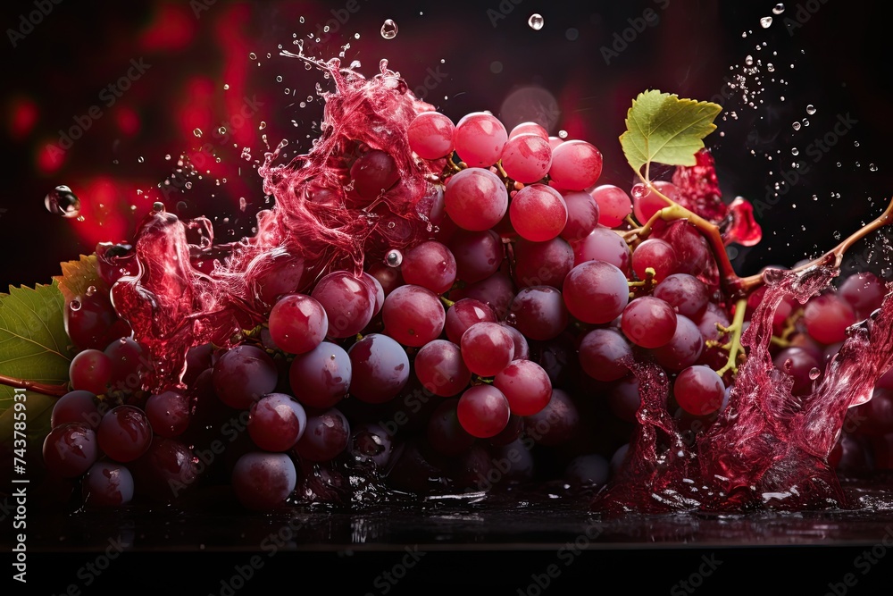 Poster a bunch of grapes gracefully floating, creating a magical and surreal scene of tranquility and beaut