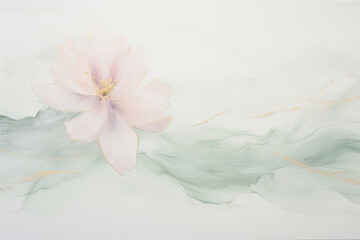 A beautiful painting of a delicate pink flower against a crisp white background. The intricate details of the petals are highlighted, exuding a sense of grace and tranquility