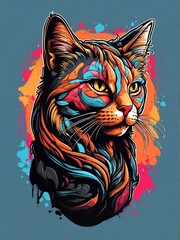 A vibrant feline covered in a rainbow of paint splatters, bringing art to life with its elegant strokes and playful spirit	