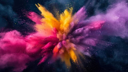 Fotobehang bunte Farbexplosion vor dunklem Hintergrund  © MONO