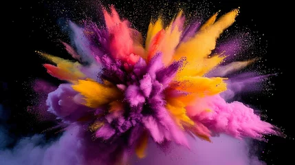 Foto auf Alu-Dibond bunte Farbexplosion vor dunklem Hintergrund  © MONO