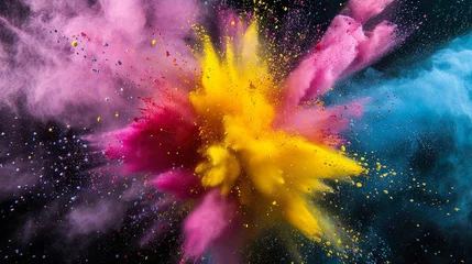 Fototapeten bunte Farbexplosion vor dunklem Hintergrund  © MONO