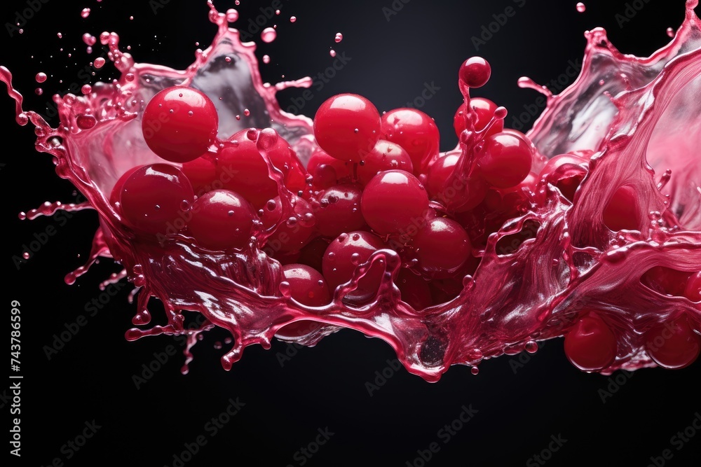 Poster a vibrant splash of pink liquid dances elegantly on a sleek black background, creating a striking co