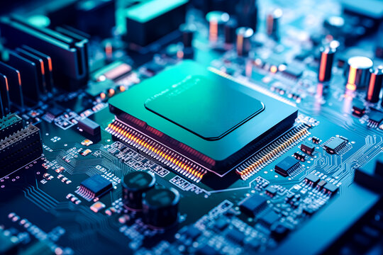 Cyber Fortress Safeguarding Connections Closeup of Secure Computing, Motherboard -  Wide Banner Media network connection and Technology business Concept