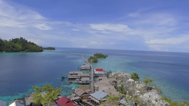 footage of traditional bajau village in togean, PAerial apan island, Central sulawesi, Indonesia