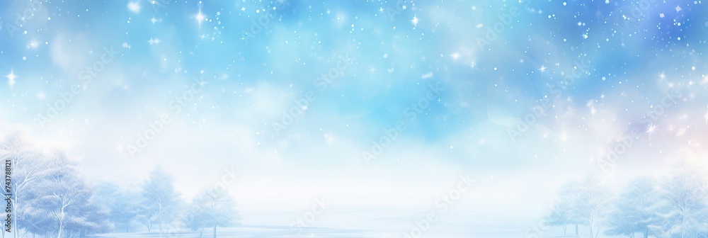 Poster Snow gently falling on a serene landscape filled with snow-covered trees, creating a magical winter scene