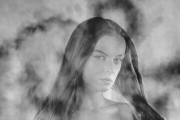 Portrait shot of a pretty young woman , Surreal blurry portrait