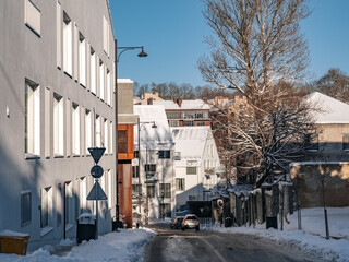 Obraz premium Paupys. Modern residential district in Vilnius in winter