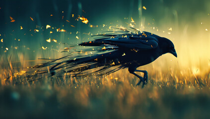 Mysterious Avian: A Dark and Artistic Illustration of a Bird, Blending Fantasy with Wildlife - obrazy, fototapety, plakaty