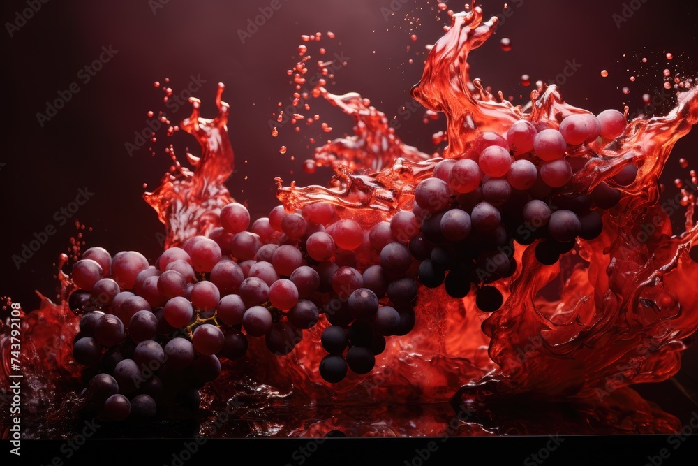 Aufkleber A lively bunch of grapes splashing in a refreshing pool of water, creating a dynamic and playful scene