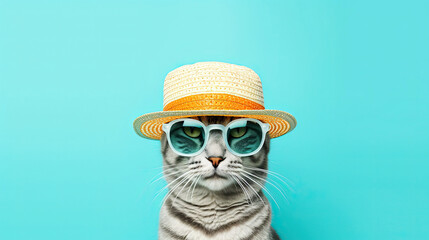 beautiful cat in a panama hat - 743792528