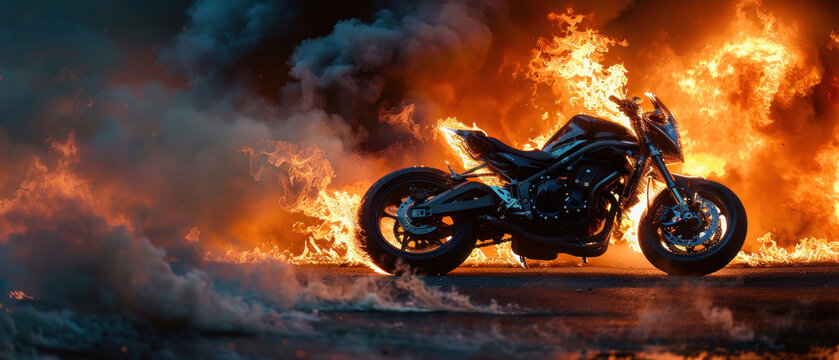 Motorcycle collides with a pillar fire until the fire incident.