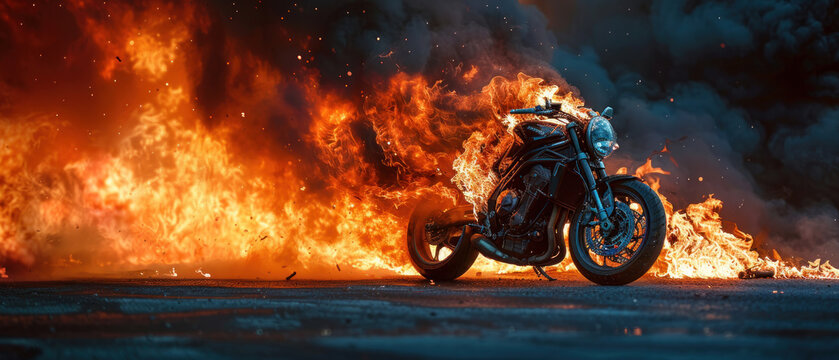 Fototapeta Motorcycle collides with a pillar fire until the fire incident.