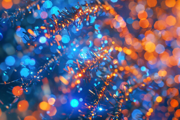 Obraz na płótnie Canvas Blue Festive elegant abstract background with bokeh lights and stars.