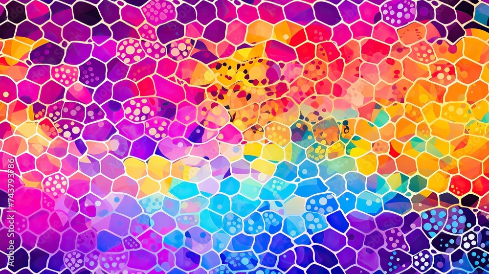 Poster a vibrant and lively mosaic display of various colors swirling and blending together in a harmonious