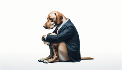 ビジネスで失敗して悩むスーツを着た犬