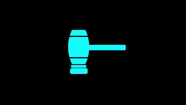 Justice hammer icon animation on black background.