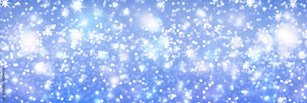 Poster blue background adorned with delicate snowflakes and twinkling stars creating a magical and serene a