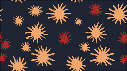Creative trendy botanical textile design. Abstract background with round brush strokes. Monochrome hand drawn texture. Seamless texture of chaotic star. - obrazy, fototapety, plakaty