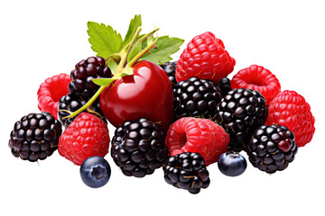 Fresh Mix groups of Berries isolated on background, delicious fruit with high vitamin and minerals, including strawberries, raspberries and blueberries.