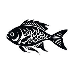Black silhouette, tattoo of a fish on white isolated background. Vector.