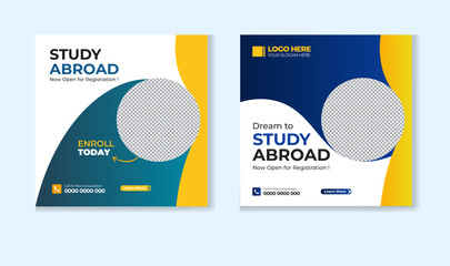 Study abroad social media post design template - obrazy, fototapety, plakaty