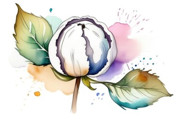 Cotton flower in watercolor style. Watercolor Wild Flower for Background, Frame Pattern,