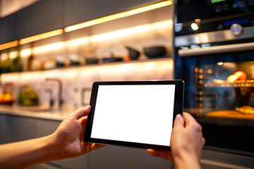 Close-up of a hand setting a smart oven with smartphone app, Smart home concepts, generated ai