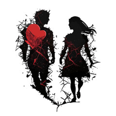 Black silhouette, tattoo of a man with woman and heart on white isolated background. Vector.