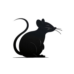 Black silhouette, tattoo of a mouse on white isolated background. Vector.