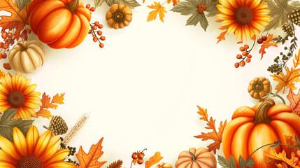 Cozy Autumn Aesthetics: Wallpaper with Pumpkins and Sunflowers.