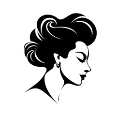 Black silhouette, tattoo of a woman's head with earring on white isolated background. Vector.