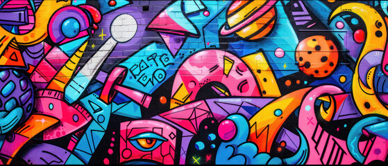 neon graffiti doodle on the wall