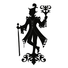 Fototapeta na wymiar Black silhouette, tattoo of a clown, jester, squire on white isolated background. Vector.