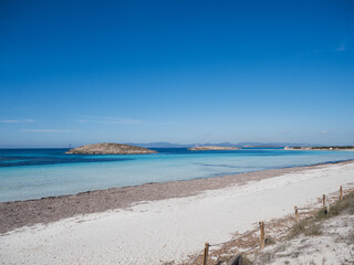 Ses Illetes, clear water and white sand beach in Formentera island