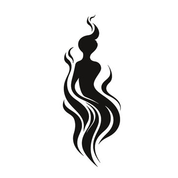 Black silhouette, tattoo of a fire, flame on white background. Vector.