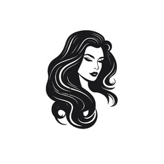 Black silhouette, tattoo of bust of a woman with long hair on white background. Vector.